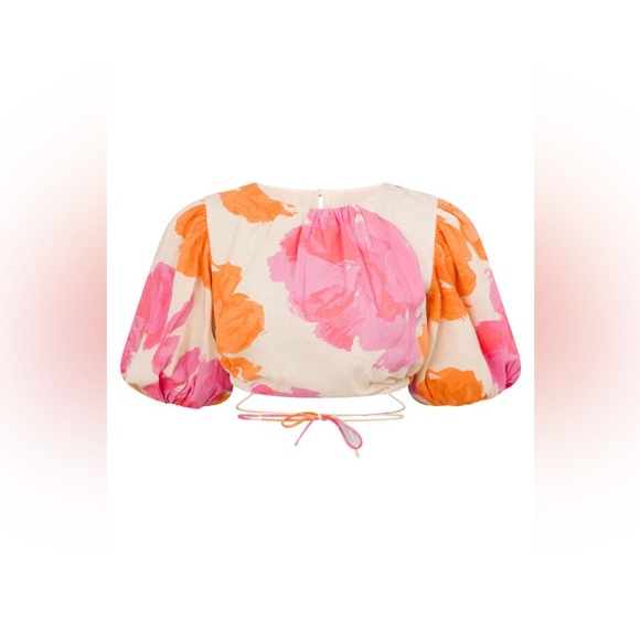 Sabo Bailee‎ Puff Top Women's Size Medium Solstice Pink Floral Wrap Tie NWOT - Picture 6 of 13